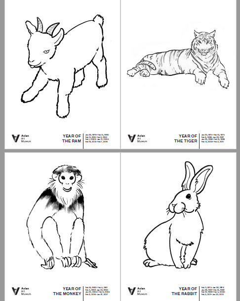 Imprimir y colorear zodiac animals año nuevo lunar en inglés
